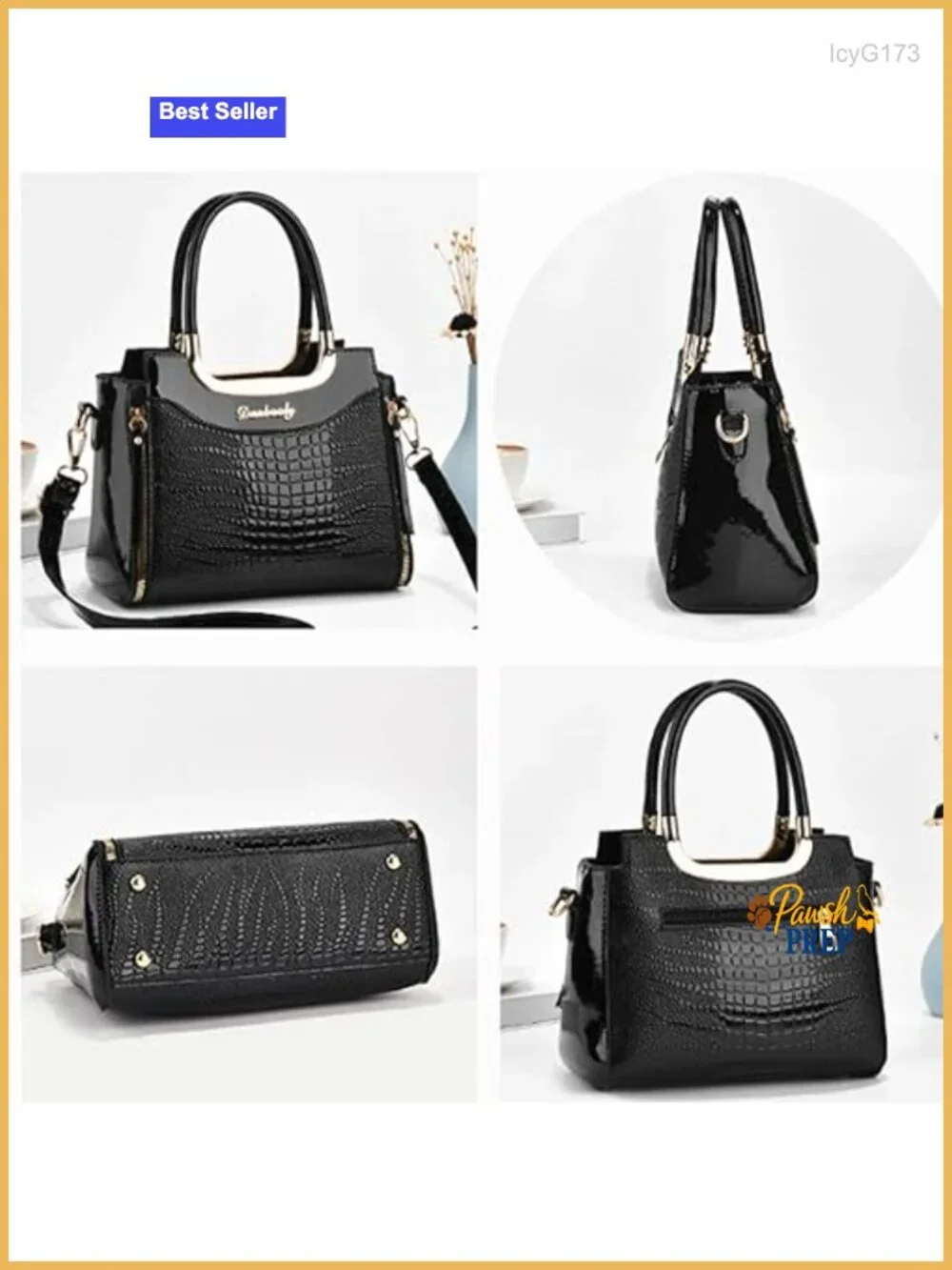 PU Patent Leather Crocodile Pattern Satchel Handbag Women Shoulder Crossbody